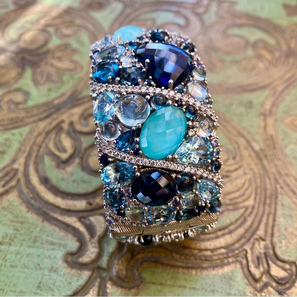 RARE 🔥 Judith Ripka 46.00 Cttw Multi Gemstone Sterling Silver Cuff Bracelet - Picture 4 of 17